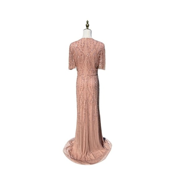 Mac Duggal 35109 Surplice Bodice Embellished Gown Flutter Sleeve Nude Size 6 - Picture 5 of 8